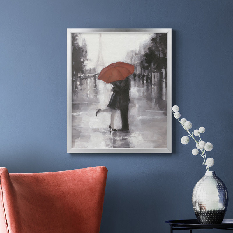 Toile encadrée «Caught in the Rain» de qualité supérieure - prête à être accrochée, Argent, H 24 po x l 20 po
