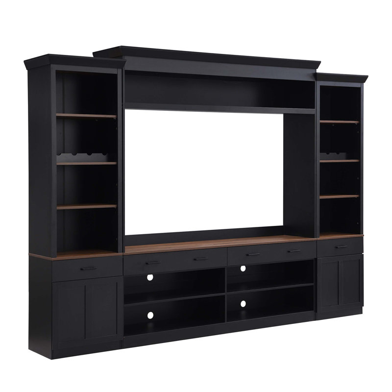 Black Walnut 4-Piece Entertainment Wall Unit with Bookshelves