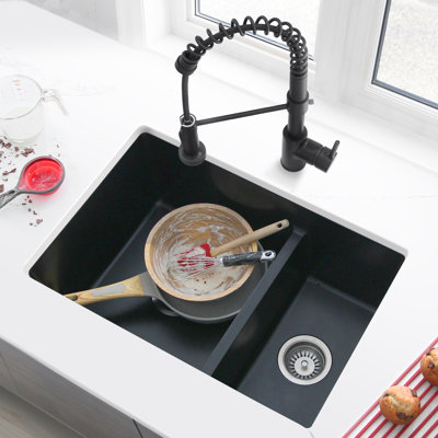 Pietra STYLISH 27 inch Double Bowl 60/40 Dual Mount Composite Granite Kitchen Sink