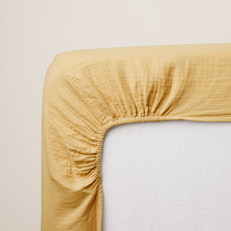 100% Cotton Fitted Sheet, European Double (140 x 200 cm), Golden Yellow