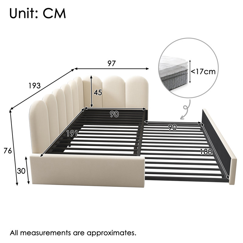   3ft Daybed Sofa Bed With Pull-out Bed Velvet, Beige