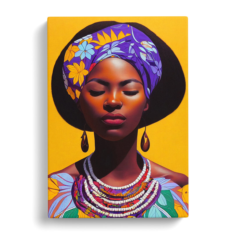 African Woman Floral - Wrapped Canvas, 50cm H x 35cm W x 3cm D