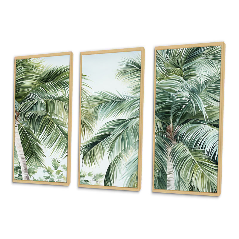 Palmiers sur la plage III - Ensemble de palmiers et palmiers, H 28 po x l 36 po x P 1 po, Cadre naturel flottant