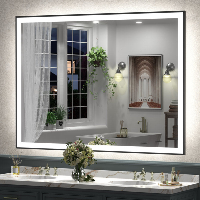 Aevar UL Certified Front & Back LED Anti-Fog Tempered Glass Framed Bathroom/Vanity Mirror with 3-Year Warranty, 55" x 40"