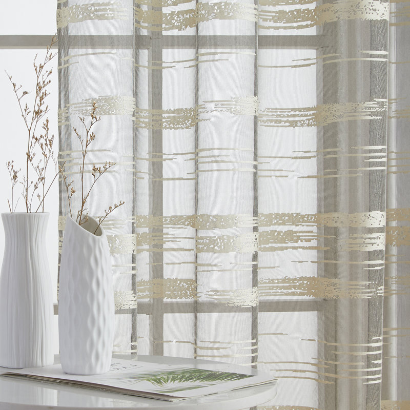 Cecel Striped Scalloped Window Valance, Beige