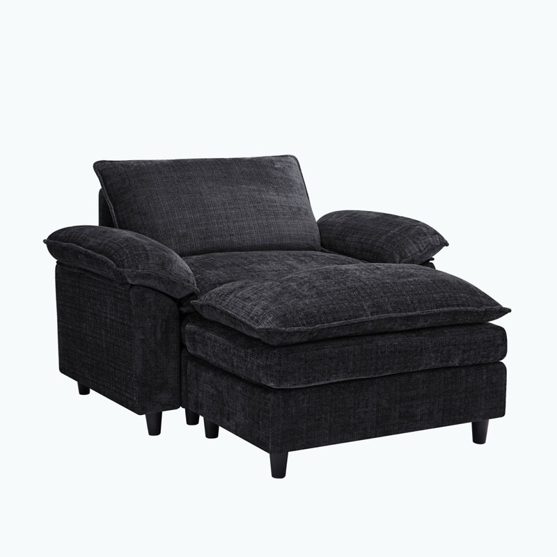Fauteuil surdimensionné avec repose-pieds Chenille, Chenille noir