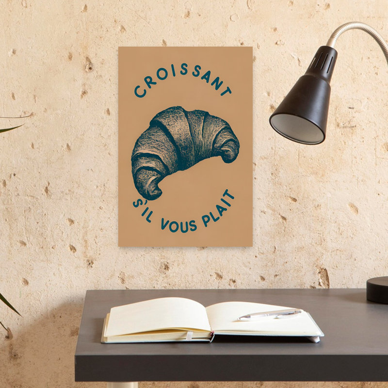 Croissant S'il vous plait, art mural rétro, H 18 po x l 12 po