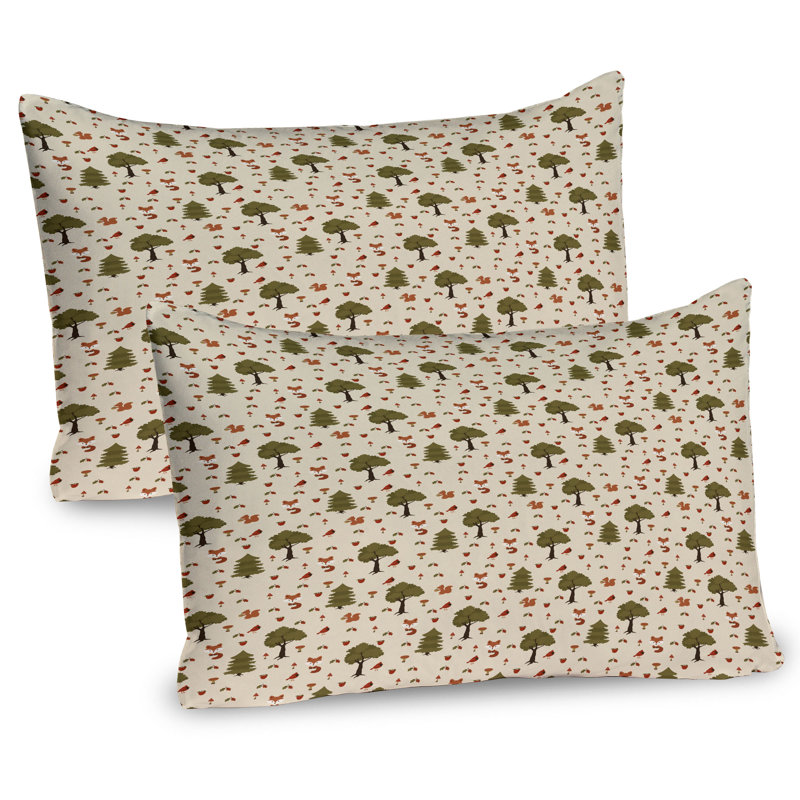 Beige Fawn Woodland Animals Microfiber Pillow Sham Set