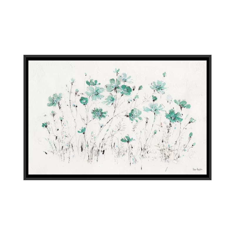 «Wildflowers Turquoise I», impression sur toile, H 18 po x l 26 po x P 1,5 po, Toile avec cadre noir, Pas de tapis