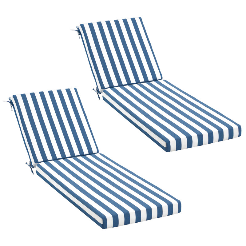 Outdoor Chaise Lounge Chair Cushion, Blue/White Cabana Stripe Linen, 2