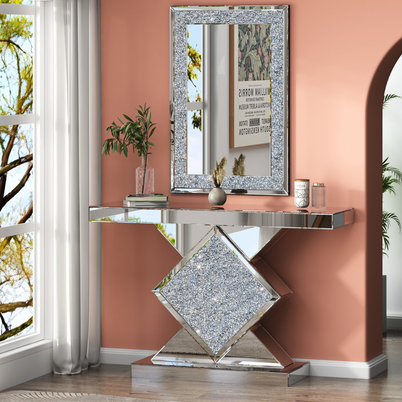 Amla 47.25" Modern Mirrored Console Table and Mirror Set Ultra‑Modern Contemporary Glam Stylish