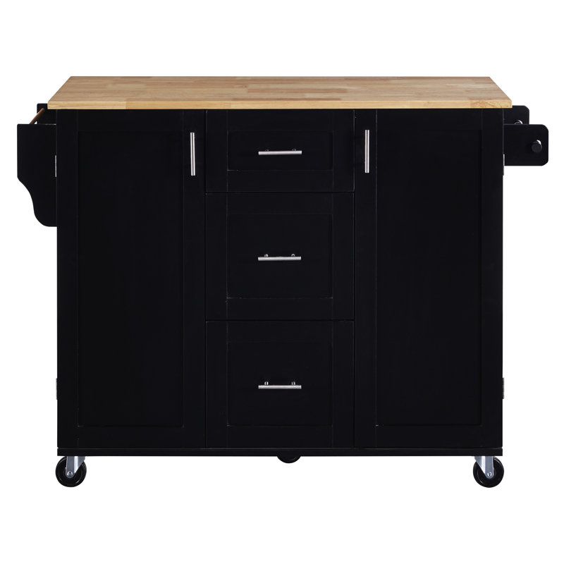 Rolling Kitchen Island With Space Saving Design - Maximize Area Cart 2 Slide-Out Shelves And Storage Practical, Black