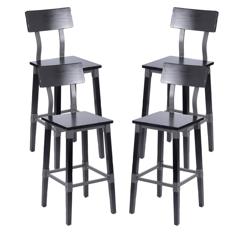 Lazro Commercial Grade Rustic Industrial Style Wood Dining Barstool (Set of 4), 4, Black
