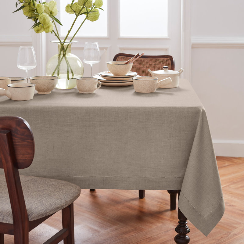 Medium Weight Hemstitch Linen Tablecloth, 108" x 60", Natural