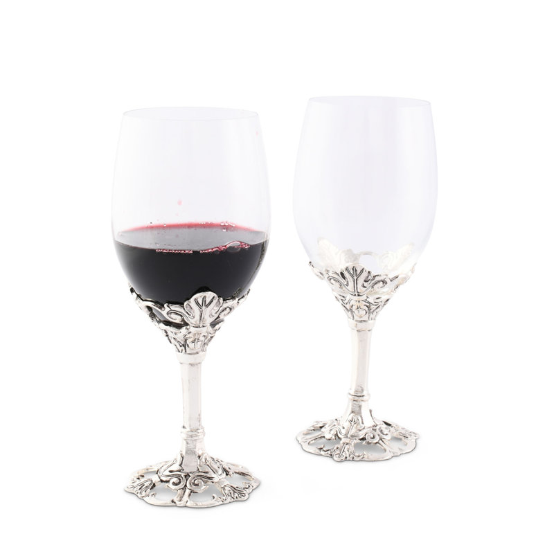 Arthur Court Fleur-de-Lis 14oz Clear Glass Wine Set with Aluminum Base