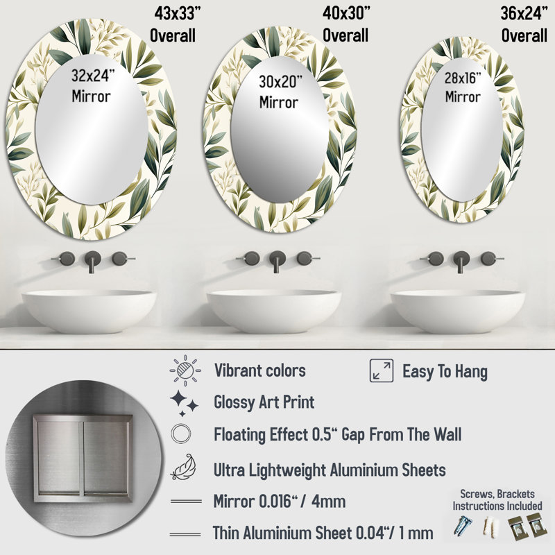 Miroir mural Tranquil Leaves - vert, 40 po x 30 po