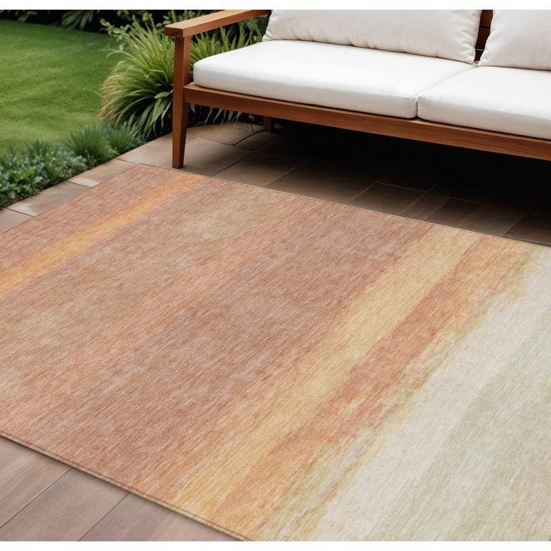 Tapis intérieur lavable rayé 9 pi x 12 pi saumon