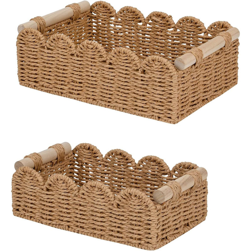 Ensemble de 2 paniers festonnés en corde de papier