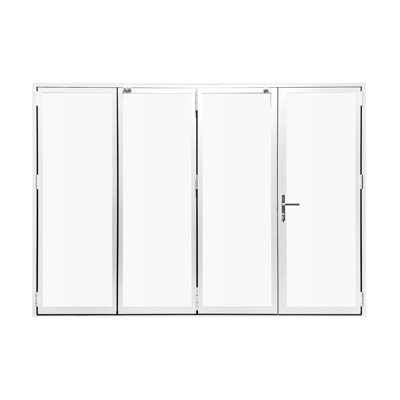 144 In. X 80 In. White Aluminum Outswing Folding Patio Door 3 Left 1 Right Panels Double Tempered Glass With Lockset