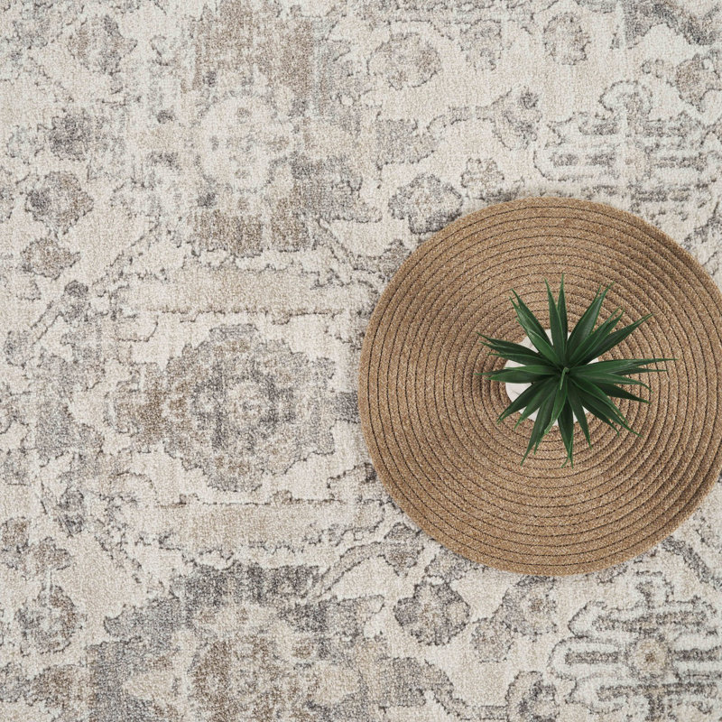 Abani Severus Vintage-Inspired Cream and Grey Distressed Medallion Design, Rectangle 4' x 6'