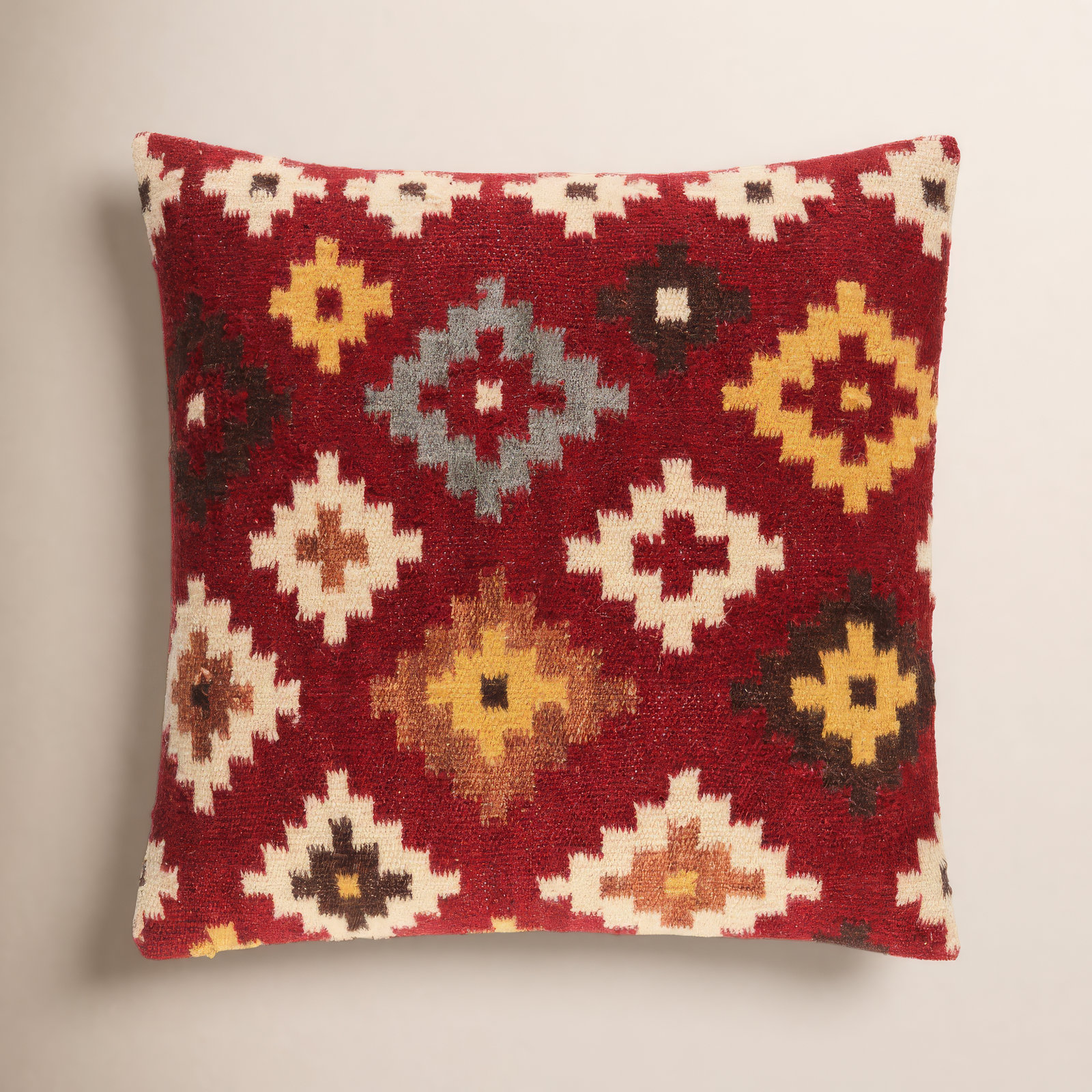 Blanche Accent Pillow, Down, Red Ikat, 22"H x 22"W