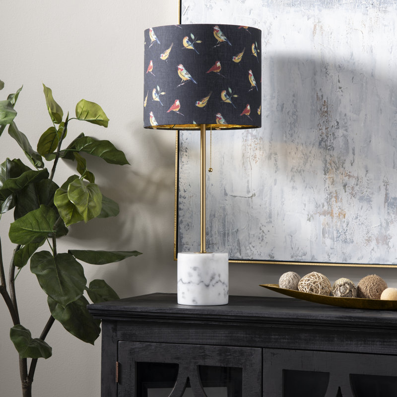 Isla 28" Black Linen Shade Table Lamp with Marble Base