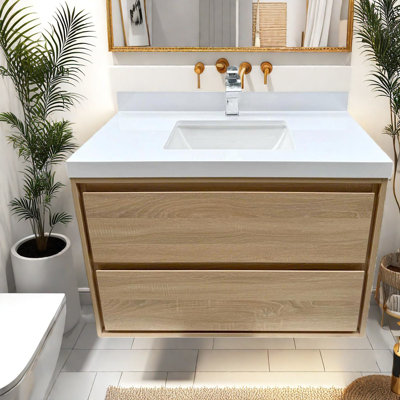 Premium Wood Vanity Cabinet With Ceramic Sink, Modern Style For Bathroom