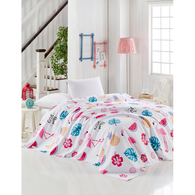 Luxueuse couverture double piqué 100% coton 78,7 po x 92,5 po | Doux et respirant, lavable à la machine à 86 ° F | Design élégant blanc, rose, bleu et noir | Parfait pour se détendre avec style