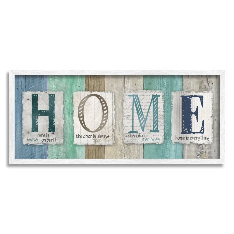 «Rustic Home Sign Blue Birch» par Carol Robinson - impression, H 10 po x l 24 po, Giclée encadrée blanc bord de mer