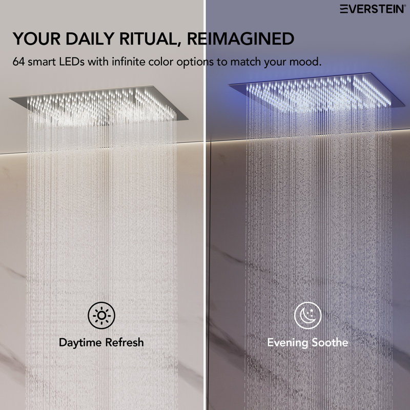 Thermostatic Rainfall  Shower System, 20" Ceiling Mount LED Shower Head with Handheld Shower, Body Jet, Brushed Nickel