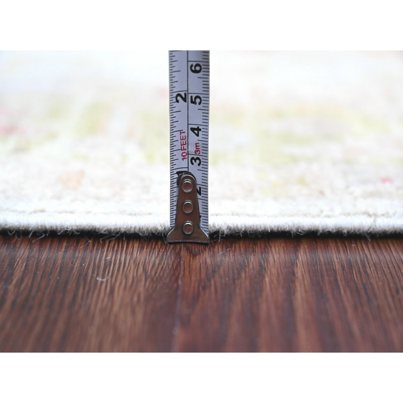 Tapis de couloir large 4 pi x 11 pi 9 po en mousseline de soie blanche noué à la main avec motif de feuilles d'Angora, motif de feuilles colorées, teinture végétale, 100% laine