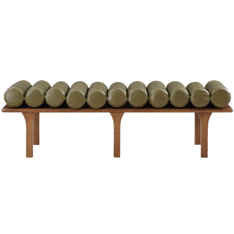 Landon Boutis Faux Leather Upholstered Bench, Olive Green Vegan Leather, Walnut