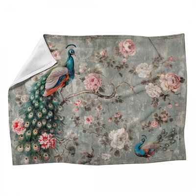 Jeté en molleton Peacock - Jetés d'oiseaux pour canapés ou lits