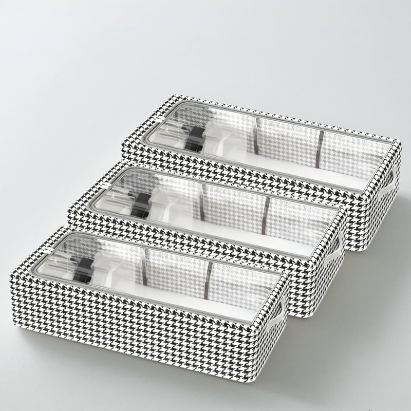 Boîte de rangement Thousand Bird Grid - Sacs de rangement à motif écossais 3 pièces de taille moyenne avec couvercle transparent, cadre robuste, conception pliable pour ranger les chaussures sous le lit, empilable et résistant à la moisissure