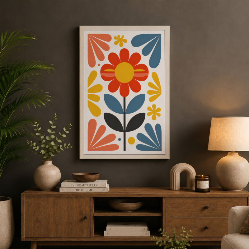 Sunburst Symmetry Botanical - Wrapped Canvas, 18x12 - 45.7 x 30.5 cm, Terracotta Border