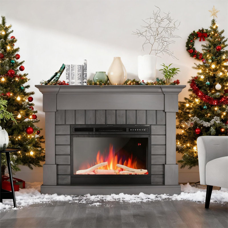 50" Electric Fireplace With Mantel, Free Standing Fireplace Heater With Remote Control Adjustable Led Flame For Living Room, Bedroom