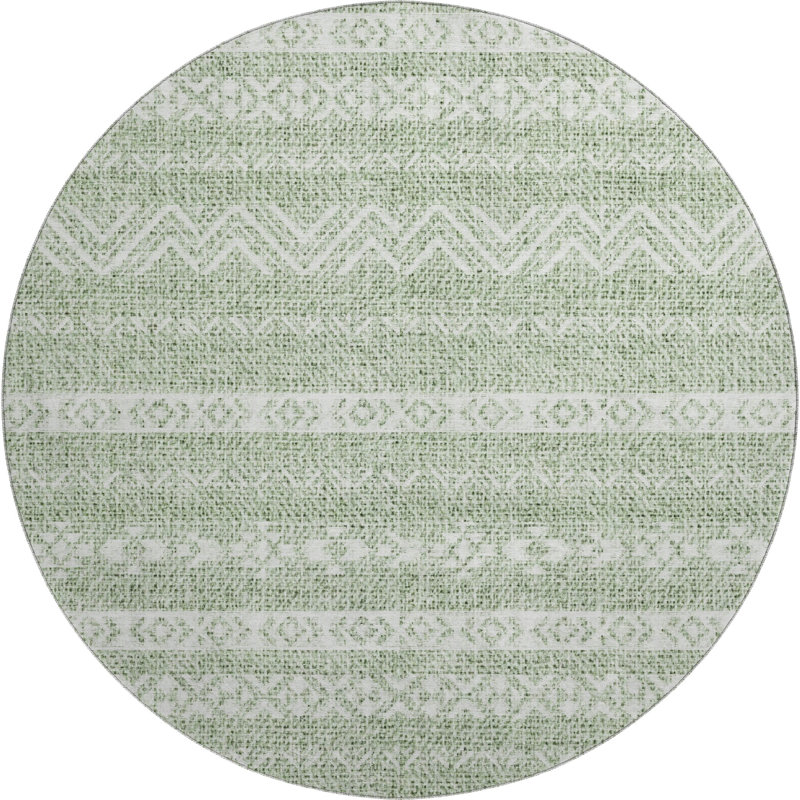 Premium Machine Washable Prisco Aloe Rug, Round 8'