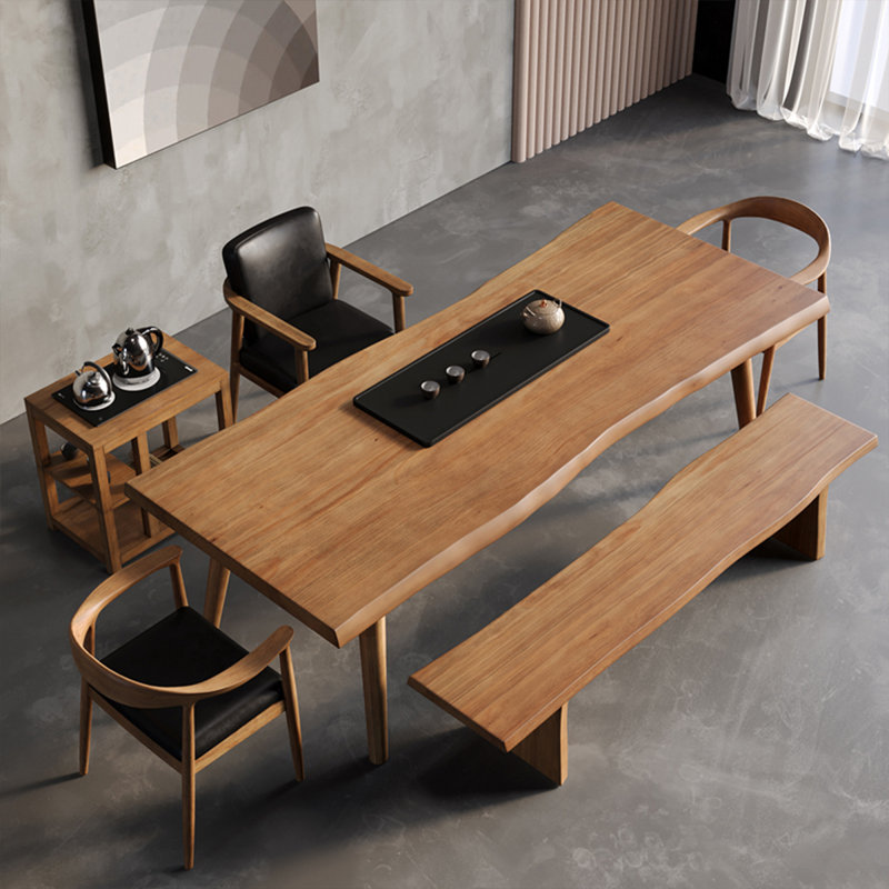 Table de salle à manger rectangulaire en bois massif brun, H 29,53 po x L 86,61 po x l 35,43 po