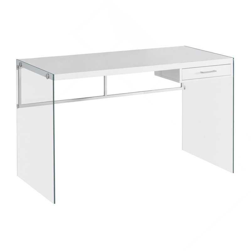 Computer Desk, Home Office, Laptop, Storage Drawers, 48"L, Work, Glossy Laminate, Clear Tempered Glass, Contemporary, Modern