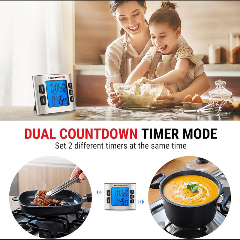 ThermoPro Stainless Steel Dual Countdown Digital Kitchen Timer