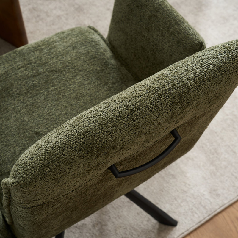 Swivel Boucle Upholstered Dining Chairs Modern barrel chair with Arm and Metal Legs, Green