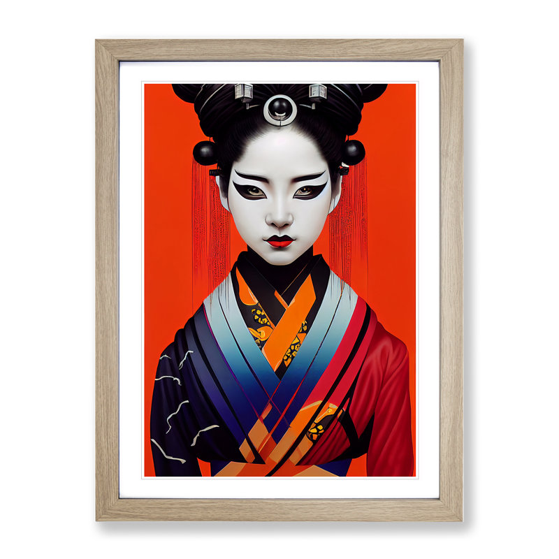 Contemporary Geisha No.4 - Single Picture Frame Print, 64cm H x 46cm W x 2cm D, Oak