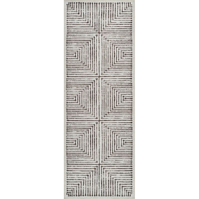  Washable Non-Slip Rug - Brown Striped Area Rug for Living Room, Bedroom, Dining Room, and Kitchen, Runner 2'6" x 12'