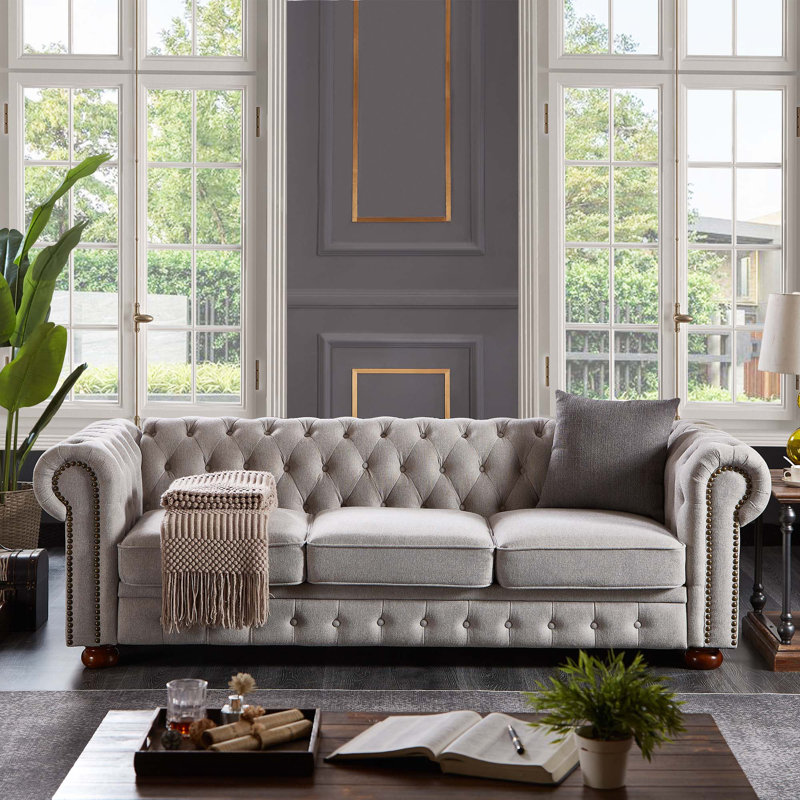 Line Chesterfield Sofa, Light Gray
