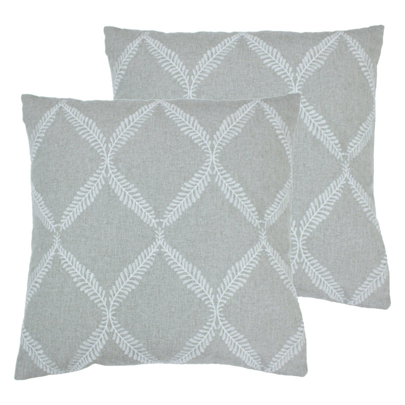 Paoletti Embroidered Lattice Feather Filled Cushion Twin Pack, Polyester, Grey