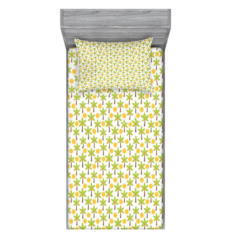 Palm Tree Microfiber Sheet Set, Twin XL Sheet Set with Fitted Sheet