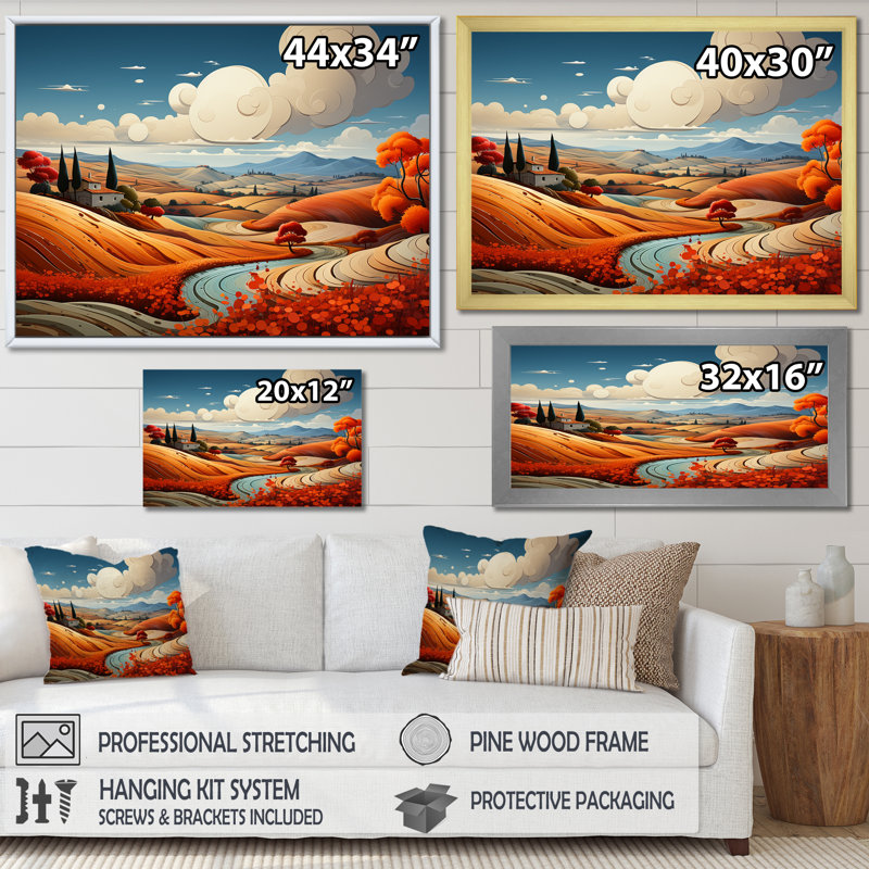 «Bold Mediterranean Landscape II», reproduction d'art sur toile, Cadre simple noir, H 34 po x l 44 po x P 1,5 po