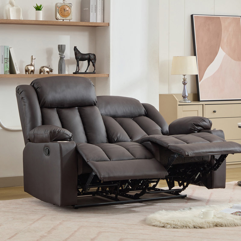 Kyleigh Sheridan150Cm Faux Leather Padded Reclining Sofa, Brown