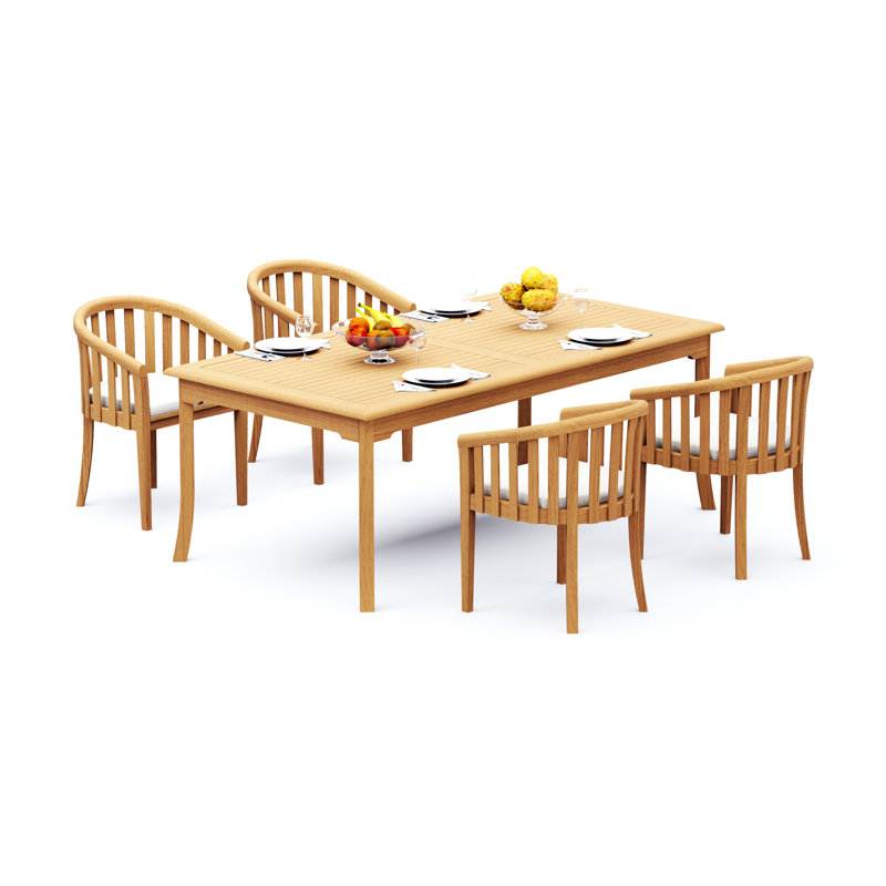 6 Seats 7 Pcs Grade-A Teak Wood Dining Set: 83" Rectangle Table And 6 Lenong Arm Chairs #11LN1806, 4