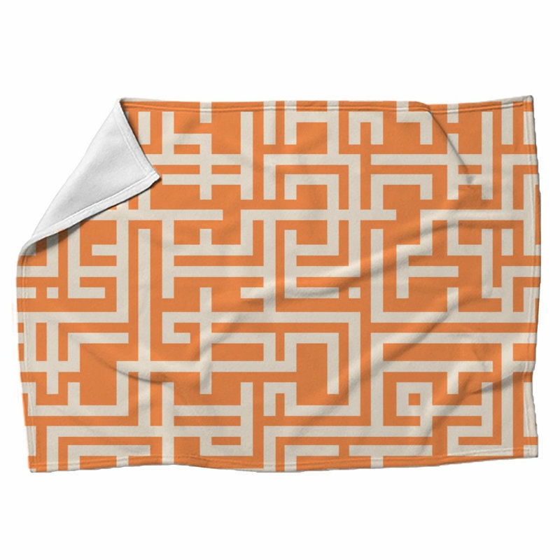 Machine Printed Throw Blanket, Geometric, Twin, Orange/White